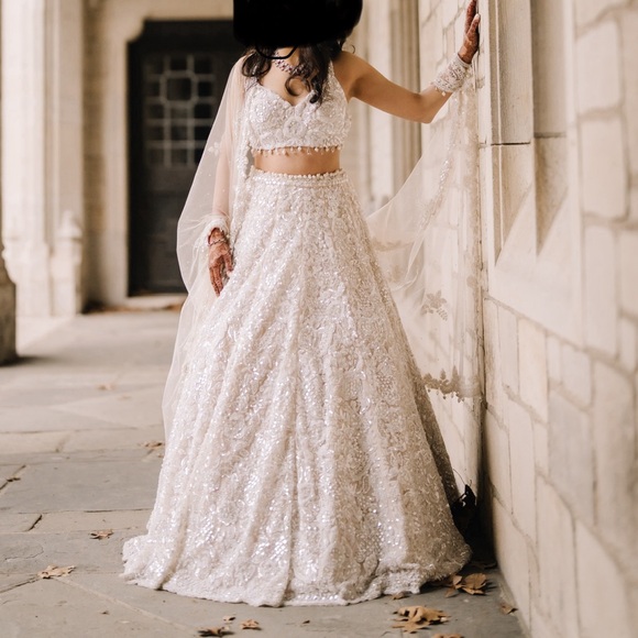 Seema Gujral - Beaded Embroidered Cream Lehenga - Picture 1 of 5
